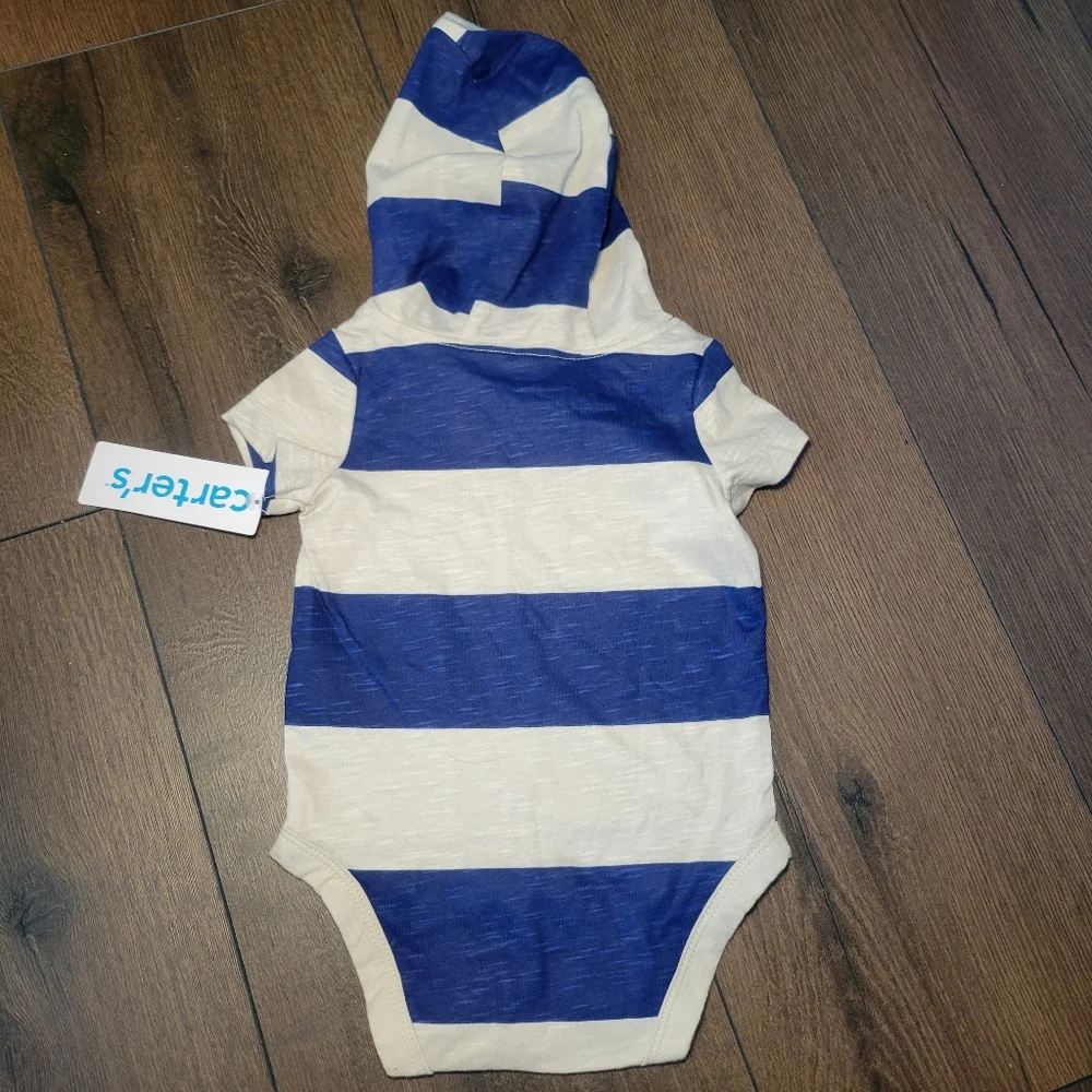 NWT Carter's 3 Month Blue & Off White Hoodie Bodysuit‎